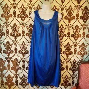 NWT Vtg. USA LORRAINE Blue-Silky Nylon Antron III Lace Nightgown/Nighty Womens M